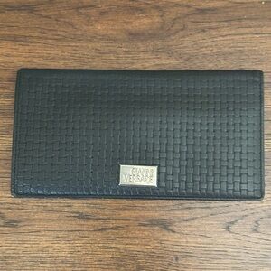 Gianni Versace Black Woven Leather Long Wallet